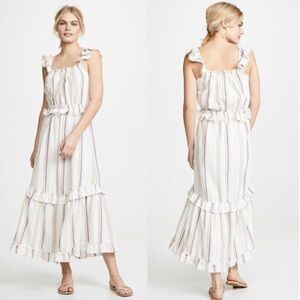 Misa Los Angeles Dress Idonia Maxi Lace Chambray Striped Dress Size M